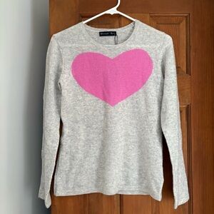 NEW Hannah Rose Small Novelty Heart Print Cashmere Crewneck Sweater Valentines